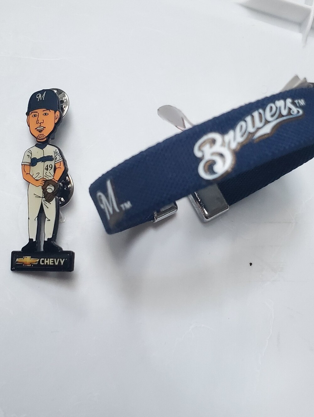 Brewers Navy Blue Wristband With Pin